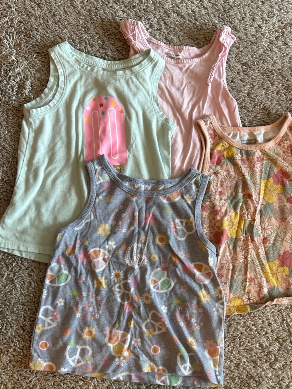 Girls' Pastel Tank Top Set - Floral & Graphic Sleeveless Tops